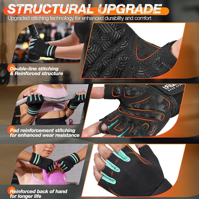 SIMARI Workout Gym Gloves for Men Women, Weight Lifting Gloves with Wrist Wrap Support, SBR Pad Grip for Full Palm Protection, for Exercise, Fitness, Dumbbells, Barbell, Climbing, Fingerless