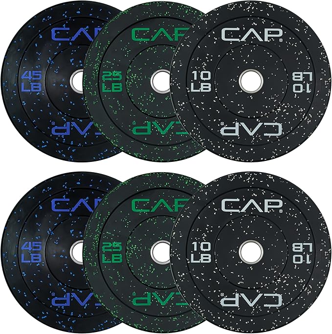 CAP 2-inch Olympic Bumper Plate Weight Set | 100-370 lbs | Multiple Colors | Storage Rack Optional