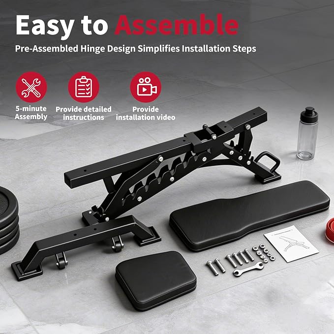 Adjustable Weight Bench, 1200LB Heavy-Duty Capacity Workout Bench with 50mm x70mm Thickened Steel Frame, Adjustment Incline Bench for Home, Gym & Professional Competition,2.1" Thickened Pad, Dual-Track Silent Wheels