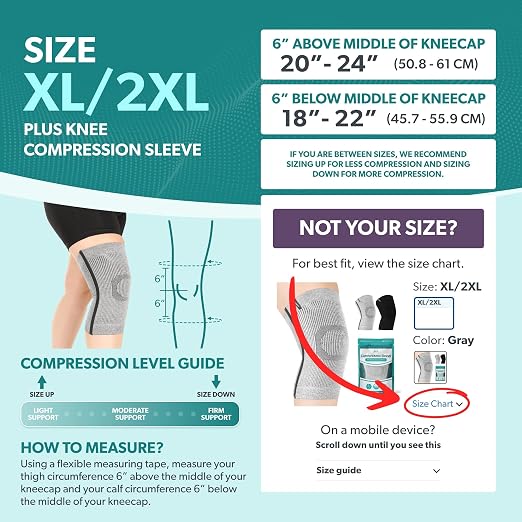 BraceAbility Plus Size Knee Brace for Women and Men – Compression Sleeve for Knee Pain Relief, Arthritis, Swelling, Osteoarthritis, Meniscus Tear, Joint Support Knee Stabilizer (XL/2XL Gray)
