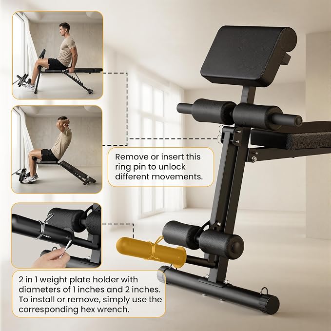 Steelite Adjustable Weight Bench for Home Gym, Foldable Workout Bench with Leg Extension and Leg Curl, 770 LBS Multi-Function Preacher Curl Weight Bench for Full Body Training Fitness, Incline Decline Flat Sit Up Bench Home Gym Equipment with Wheels fo...