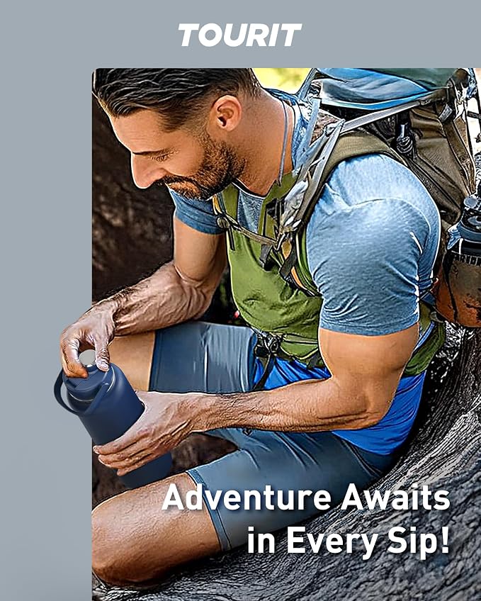 TOURIT 40 oz Insulated Stainless Steel Water Bottle, Black | Double-wall vacuum thermal flask with top handle, leakproof & BPA-free design for sports, gym, hiking & travel use