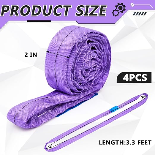 Fabbay 4 Pcs Heavy Duty Polyester Endless Loop Round Lift Slings Lifting Straps for Hoist Towing Moving Furniture Rigging Equipment (3.3 Feet,Purple)