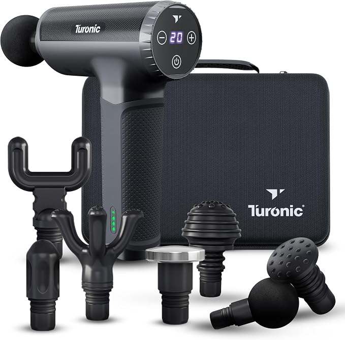 Turonic Professional Handheld Massage Gun - Deep Tissue Percussion Massager | 20 Speeds, 7 Heads, Quiet, Powerful, Portable, Cordless, Great for Athletes, Personal Use, Shoulder, Foot, Back Body, GM5