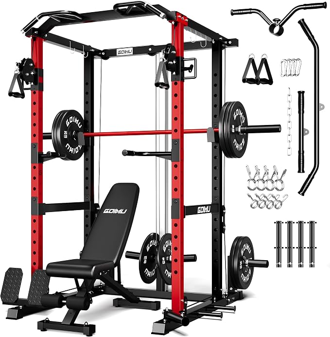 RH01 Power Cage Rack, 2000LBS Squat Rack with with Cable Crossover System&LAT Pull Down System, Multi-Function Workout Cage for Home&Garage Gym