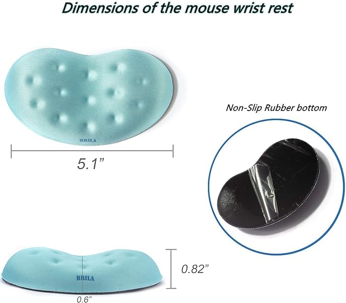 BRILA Ergonomic Memory Foam Mouse Wrist Rest Support Pad Cushion for Computer, Laptop, Office Work, PC Gaming - Massage Holes Design - Wrist Pain Relief (Aquamarine Mouse Wrist Rest)