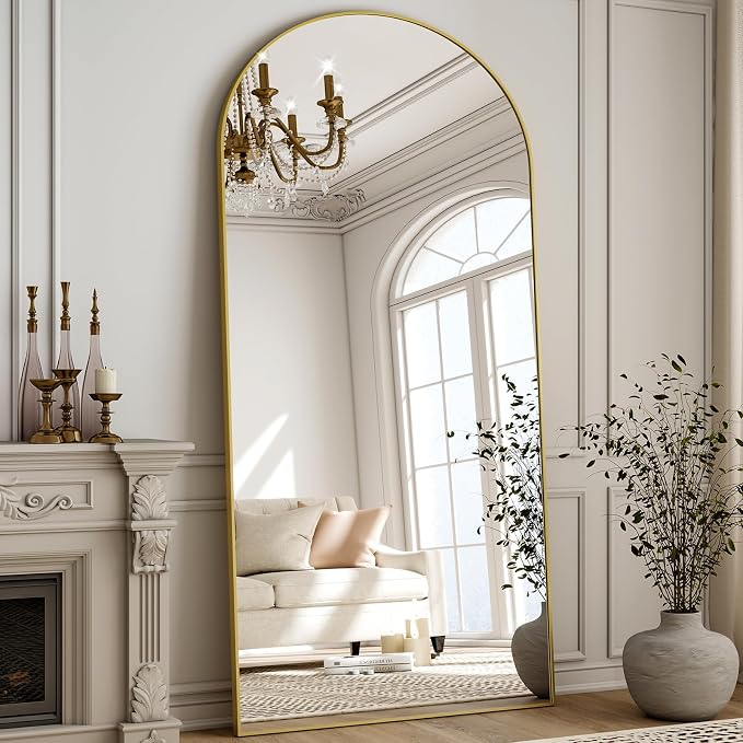 Arched Full Length Mirror 69"x25" Leaning Hanging for Decor Gold | Standing Body Mirror with Aluminum Frame for Bedroom Cloakroom Living Room Make-up Gift