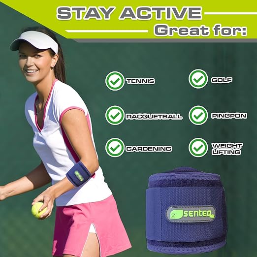 Tennis Elbow Brace: Arm Band for Tennis Elbow, Golfer Elbow and Forearm Support, Neoprene Wraps and Strap, Braces for Men and Women (Blue)