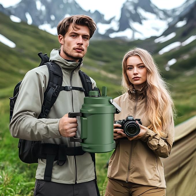 POWCAN 128 oz Insulated Water Bottle: 2-in-1 Straw Spout Lid, Dual Handle, Leakproof, Keep Cold 48H, Gallon Stainless Steel Water Jug for Camping, Travel, Gym, Hydration, Fitness, Daily (Burgundy)