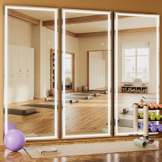 79" x 32" Full Length Mirror with Lights, Large LED Lighted Floor Standing Body Mirror, Dimmable & 3 Color Lighting for Bedroom, Cloakroom, Dressing Room, Tempered Glass, Black Frame