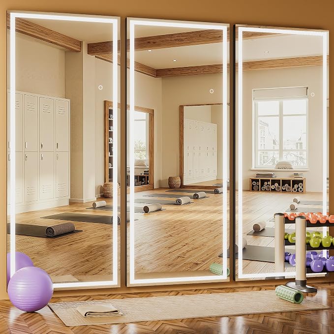 83" x 36" Full Length Mirror with Lights, Large LED Lighted Floor Standing Body Mirror, Dimmable & 3 Color Lighting for Bedroom, Cloakroom, Dressing Room, Tempered Glass, Black Frame