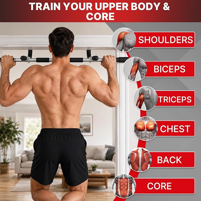 TOPOKO Pull Up Bar for Doorway, Heavy Duty Chin Up Station for Home Gym, Multi-Grip or Adjustable Door Frame Exercise Equipment for Upper Body Strength Training