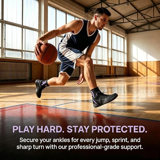 Ankle Brace 2 Pack, Adjustable Lace-Up Ankle Support with Stabilizing Straps, Breathable Compression Ankle Sleeve for Sports Basketball Running Daily Use Men Women(Purple)