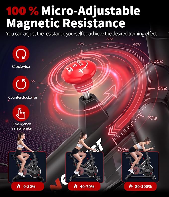 Wenoker Exercise Bike for Home, Magnetic Stationary Bike with App Sync, Indoor Cycling Bike with Adjustable Seat & Handlebar, Quiet Belt Drive, LCD Monitor, Tablet Holder & Transport Wheels for Cardio Workout