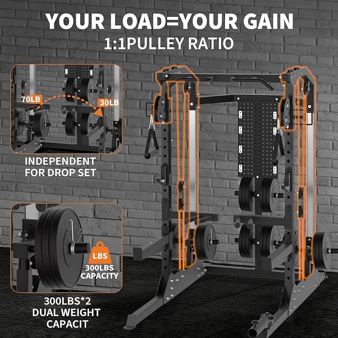 Garvee Power Cage 2000LB Power Rack with Independent Dual Pulley System