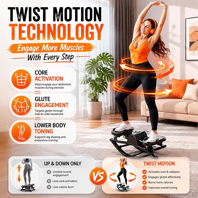 Lhanel Rock Stepper for Home Workout, Low-Impact Side Stepper with Resistance Bands, Side-to-Side Mini Stepper for Cardio, Weight Loss & Full Body Exercise