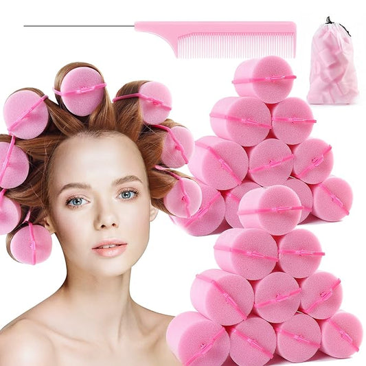 Jumbo Foam Sponge Hair Roller Soft Sleeping rollers Curvy Wavy Hairstyle Curling Hair Styling Tools 24 Pieces Use For Long Hair Short Hair Ladies And Children 2"X2.75" (Pink)