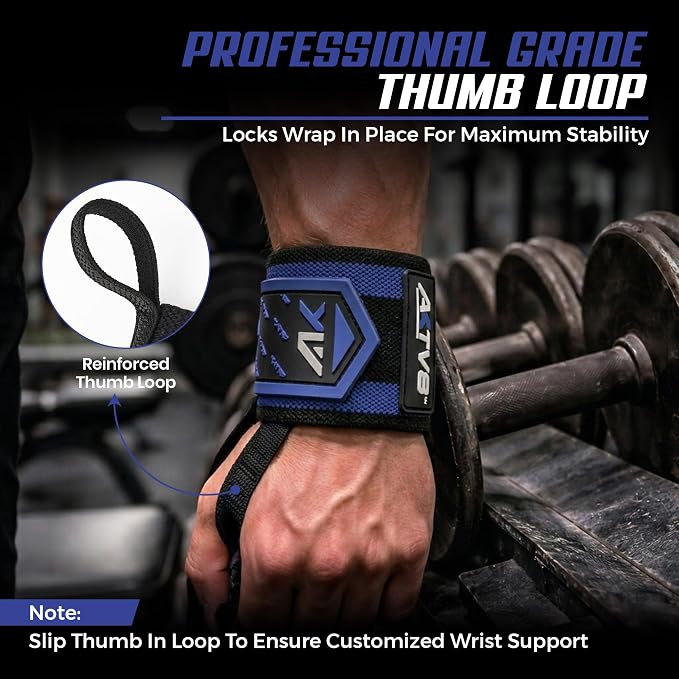 AKTV8 Wrist Wraps for Weightlifting, 18"&24" Heavy Duty Stiff Wrist Support | 3inch Wide Firm Elastic, Reinforced Thumb Loop, Built for Heavy Bench Press, Overhead Press, Powerlifting & Strength Training