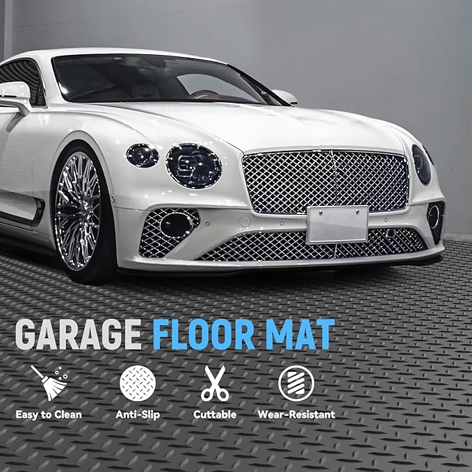 4x6 FT Garage Floor Mat, 2.8mm Thickened Diamond Plate | PVC Flooring Roll for Under Car/Golf Cart/Motorcycle, Garage Mat for Warehouse/Basement/Gyms/Trailer, Tapes Included, Gray