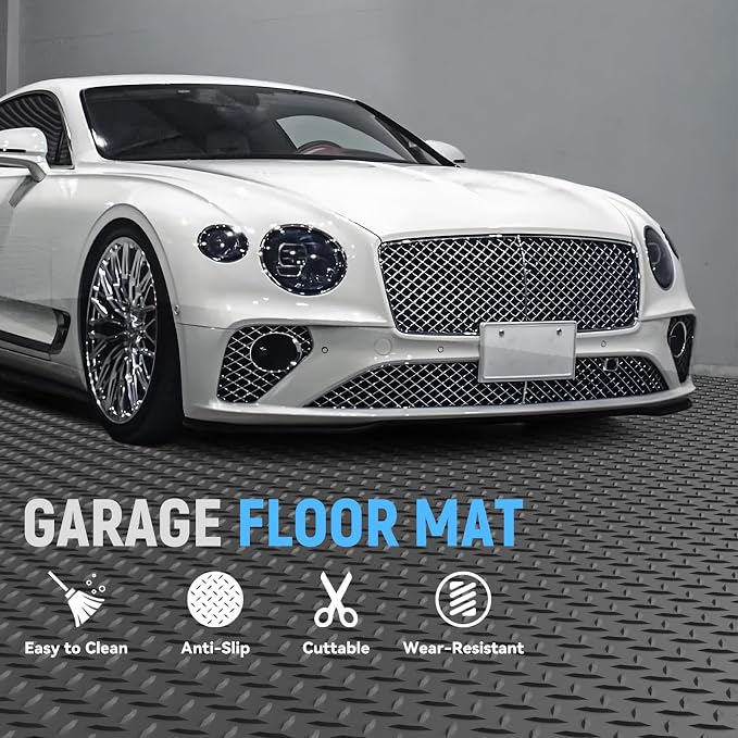 4x20 FT Garage Floor Mat, 2.8mm Thickened Diamond Plate | PVC Flooring Roll for Under Car/Golf Cart/Motorcycle, Garage Mat for Warehouse/Basement/Gyms/Trailer, Tapes Included, Gray