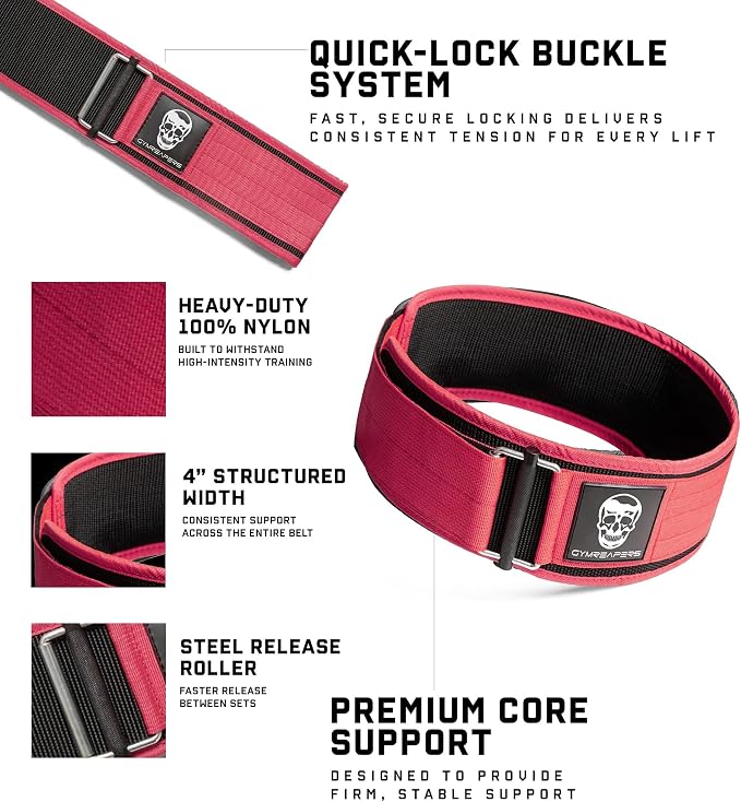 Gymreapers Quick Locking Weight Lifting Belt for Men Gym Belt for Powerlifting Deadlift Belt with 4 Inch Neoprene Metal Buckle Back Support Weightlifting Belt Women
