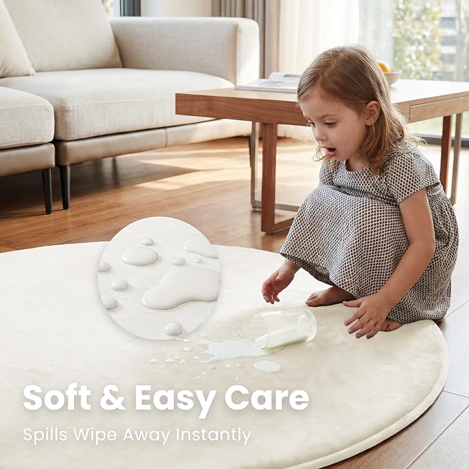 Ultra Soft Baby Play Mat for Floor,1.3" Thick Elasti-Foam 47in Round Mat for Toddlers Infant Kids,Non-Slip Backing Safe for Crawling&Tummy Time,Tatami Style(Cream)