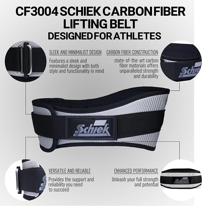 Schiek Sports 3004 Carbon Fiber Lifting Belt - Power Lifting Gym Belts for Lower Back Support