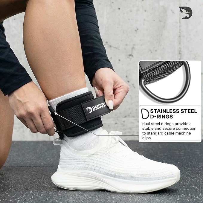 DMoose Ankle Strap for Cable Machine - One Size Fit with Premium Padding, Workout Kickback Ankle Cuffs, Ankle Bands for Working Out, Booty Workouts, Leg Extension, Hip Abductors & Lower Body Exercises