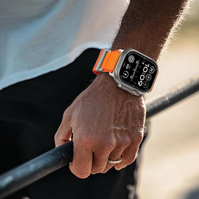 Alpine Nylon Sport Bands Compatible with Apple Watch Ultra Band 49mm 46mm 45mm 44mm 42mm Men Women, Stretch Loop Strap with D-Hook for iWatch Series 10 Ultra SE 9 8 7 6 5 4 3 2 1 (Orange, 38mm/40mm/41mm/42mm(Series 10))