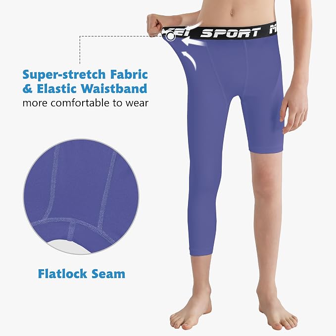 MIVEI One Leg Compression Tights Youth Boys Basketball Leg Sleeve | Kids Compression Pants Girls' Single Leg Tights 3/4 Leggings for Baseball Softball Soccer Running Football, Sports Base Layer
