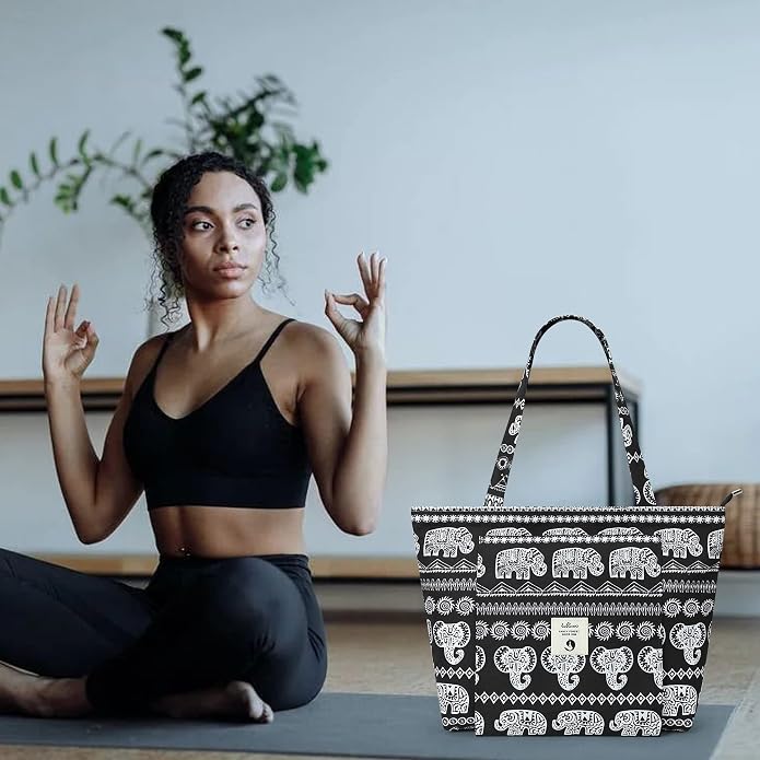 WLLWOO Yoga Mat Carrier Bag for Women Canvas Carryall Tote Gym Pilates | Large Holder Zipper Shoulder for Beach Travel Workout Fitness Office
