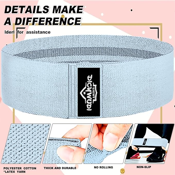 DICYWUDI Fabric Resistance Bands for Working Out, 6Pack Non-Slip Exercise Bands for Women and Men, Fabric Booty Bands for Home, Fitness, Pilates, Stretching