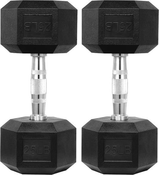 HulkFit Rubber Coated Hex Dumbbells, Anti-Roll Hand Weights Set of 2, Non-Slip Ergonomic Handle Low Odor for Home Gym