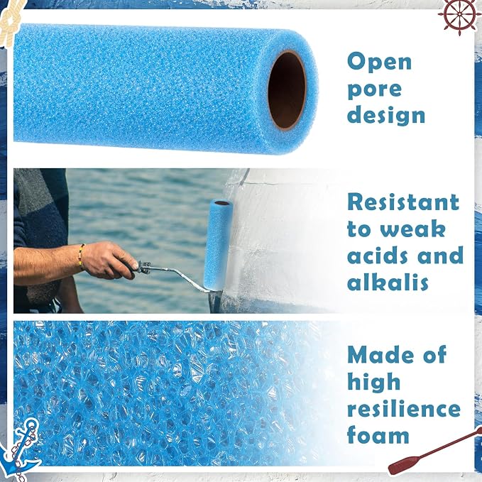 Nuanchu 3 Pcs 9" Blue Foam Textured Rollers Washable Foam Textured Paint Roller Opened Celled Roller for Swimming Pool Boat Deck Cabin Floor Ceiling Drywall Bed Liner Other Small Area, Without Handle