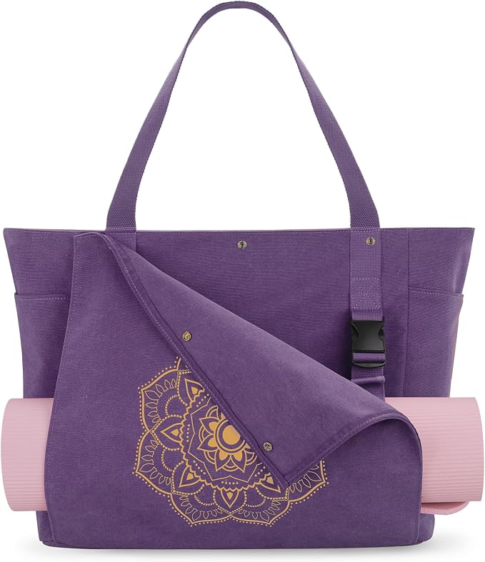 Gonex Yoga Mat Bag For Women Canvas Tote Pilates Gym Bag With Mat Carrier | Front-Opening Quick Access Mat Straps, Durable Cotton Canvas, Machine Washable, Bottle Holder Multi Pockets, Yoga Gym Travel