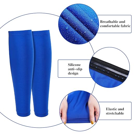 3 Pairs Calf Compression Sleeves for Men And Women Football Leg Sleeve Footless Compression Sock for Running Athlete Cycling (Black, White, Blue, Medium)