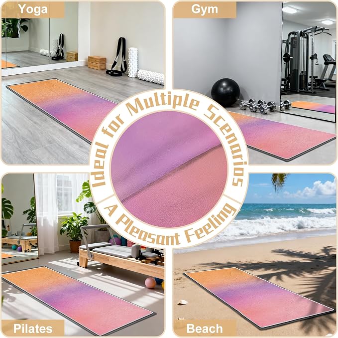 Yoga Mat Towel Non Slip Ultra-Absorbent Hot Yoga Towel, Super Stylish Printed Sweat Hot Yoga Towel, Ideal for Home, Workouts, Pilates, Yoga, 72 x 27in, Purple & Orange