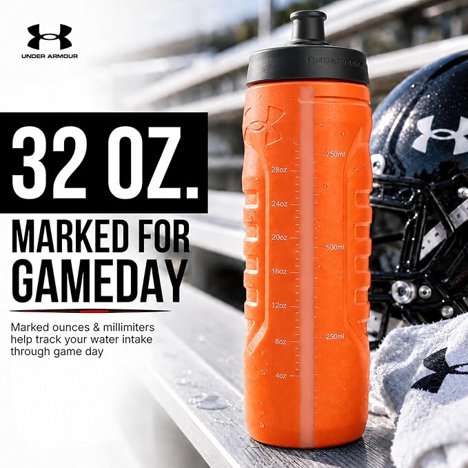 Under Armour Squeeze Water Bottles, 32 oz Water Bottles, Sideline Sports Water Bottle with Quick-Shot Lid, Quick & Easy Hydration, Gym Water Bottles, Squeeze Bottle, 1 32oz Bottle