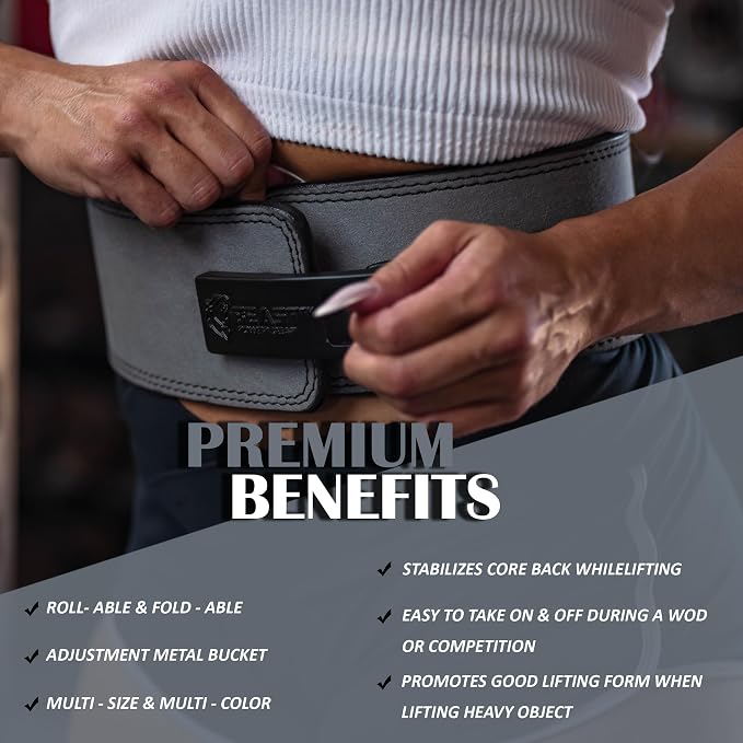Beast Power Gear Weight Lifting Belt Lever Buckle 10MM 13MM Thick & 4 Inches Free Strap Weightlifting, Powerlifting, Deadlifts, Squats Men Women
