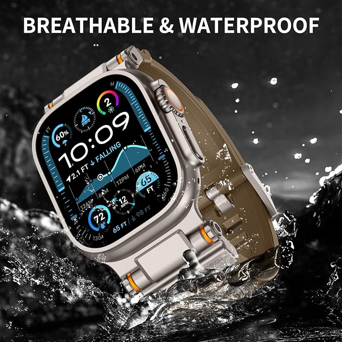 Band Compatible with Apple Watch Ultra 3/2/1 Band 49/46/45/44mm | Metal Connector with Silicone Rugged Strap for iWatch Ultra Series 11/10/9/8/7/6/SE3/SE2/SE/5/4/3/2/1, Desert Tan/Titanium