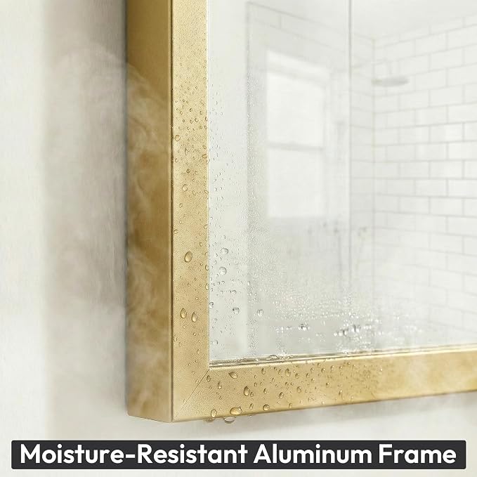 24" x 36" Gold Wall Mirror for Bathroom, 36" x 24" Metal Framed Accent Mirror, Vintage Modern Rectangular Decor for Entryway, Anti-Rust