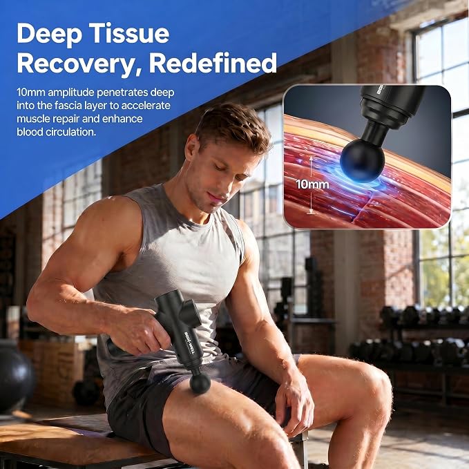 Massage Gun Deep Tissue - Back Muscle Massager w/High Torque Motor for Back Pain, Shoulder, Neck, Body, 4 Heads All Muscles Recover & Massage