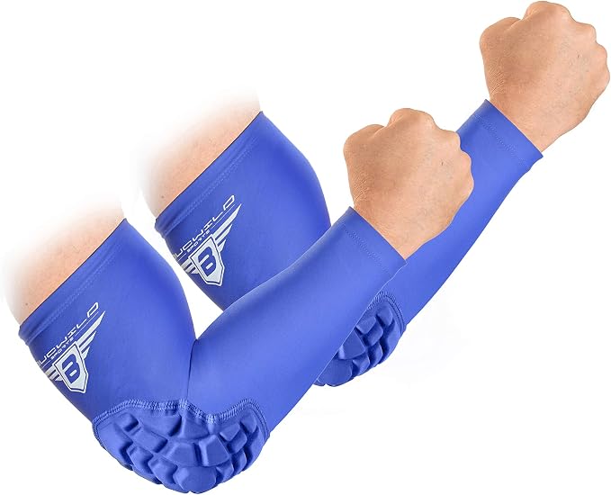 Bucwild Sports Padded Compression Elbow Arm Sleeves for Basketball, Football & Volleyball | Youth & Adult Size Pads