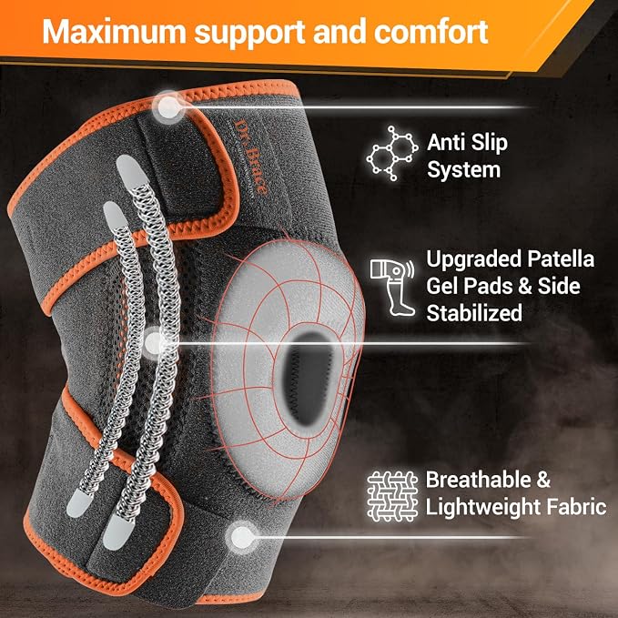 DR. BRACE ELITE Knee Brace with Side Stabilizers & Patella Gel Pads for Maximum Knee Pain Support and fast recovery for men and women-Please Check How To Size Video (X-Large, Mars)