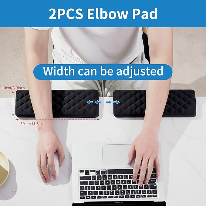 MEKASS L-Shaped Desk Elbow Pad for Desk, Memory Foam Elbow Support Padding with Non-Slip, Ergonomic Desk Edge Cushion, Wrist Comfort Support for Office Home 2 Pcs (Diamond Black)