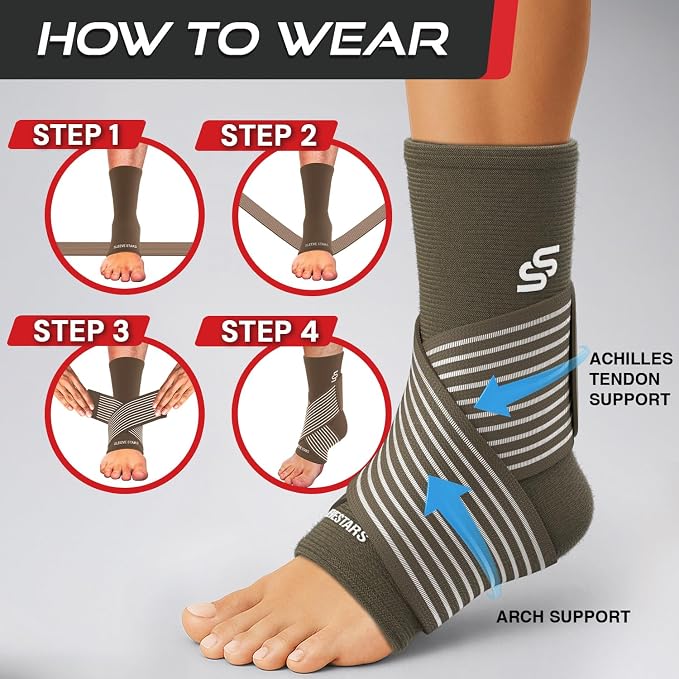 Sleeve Stars Ankle Brace for Women & Men, Ankle Wrap for Sprain, Compression Sleeve for Plantar Fasciitis Relief, Easy Customizable Support: w/ Removable Strap (Single/M:10"-12"/Mocha Brown)