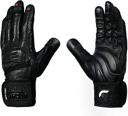 Elite Leather Gym Gloves with Built in 2" Wide Wrist Wraps Grip & Design for Weightlifting Power Lifting Bodybuilding & Strength Training Workout Exercises