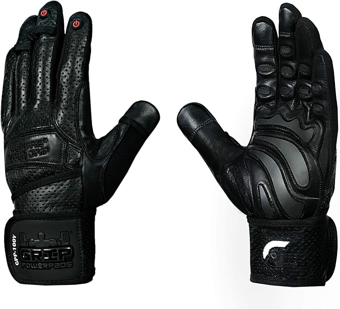 Elite Leather Gym Gloves with Built in 2" Wide Wrist Wraps Grip & Design for Weightlifting Power Lifting Bodybuilding & Strength Training Workout Exercises