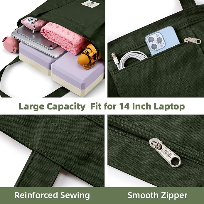 WLLWOO Yoga Mat Carrier Bag for Women Canvas Carryall Tote Gym Pilates | Large Holder Zipper Shoulder for Beach Travel Workout Fitness Office