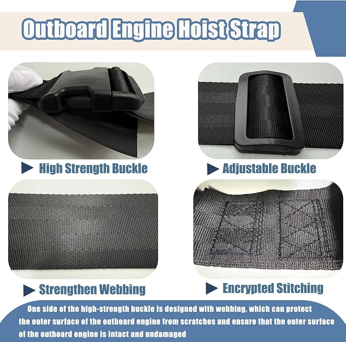 Outboard Motor Hoist Harness, Lift Strap for 2 HP to 30 HP Outboard Engines | High Strength Lift Straps, Universal Outboard Motor Tote Suitable for Most Outboard Engine Models
